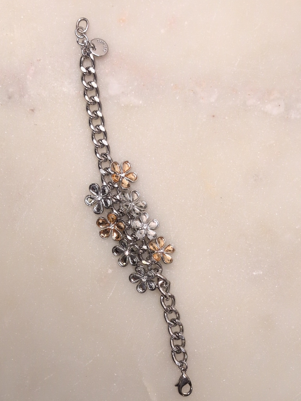 BOGO! Ambercrombie & Fitch Charm Bracelet Crystal Flowers Silver